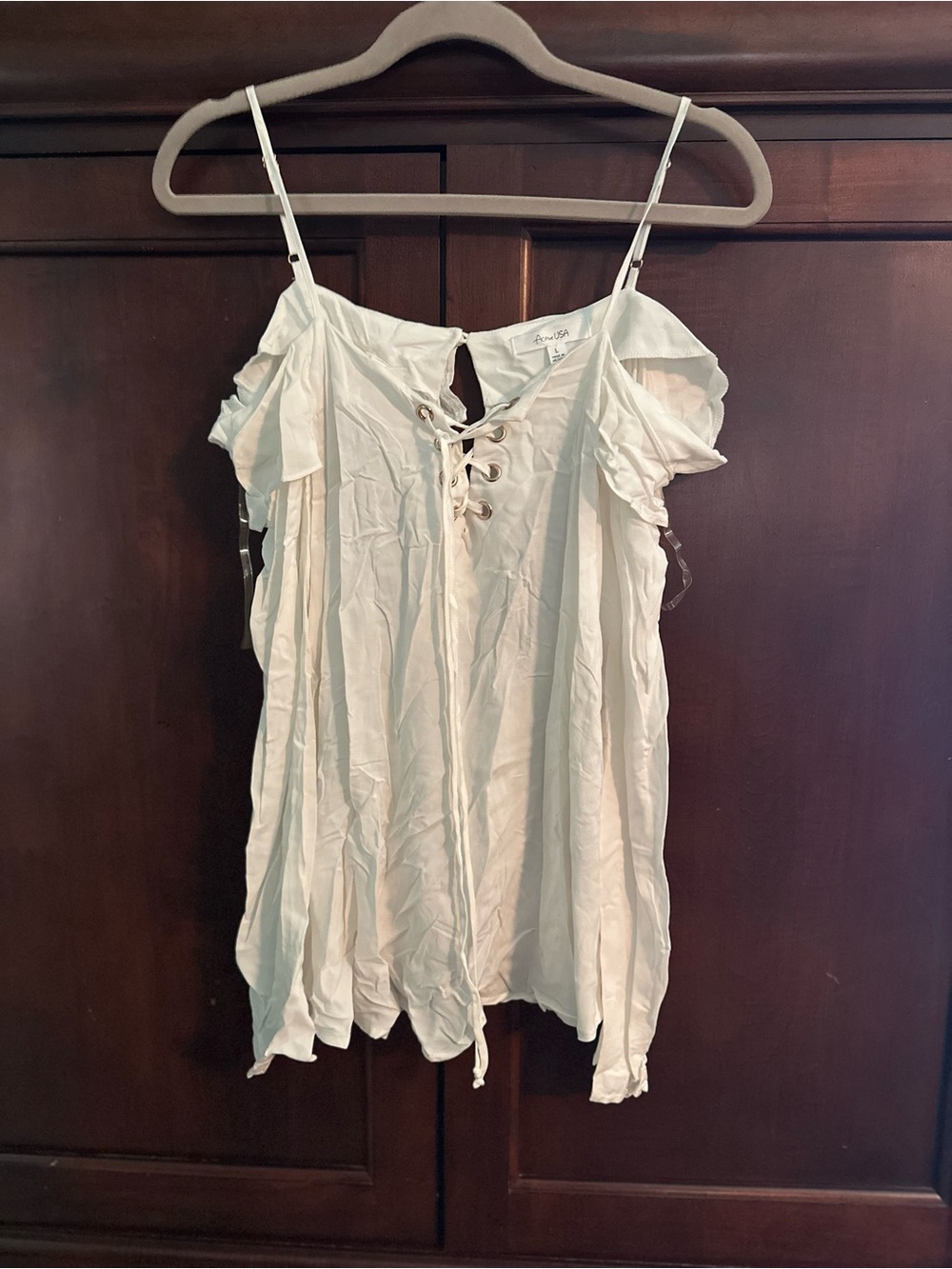 Active USA White Lace-Up Cold Shoulder Cami